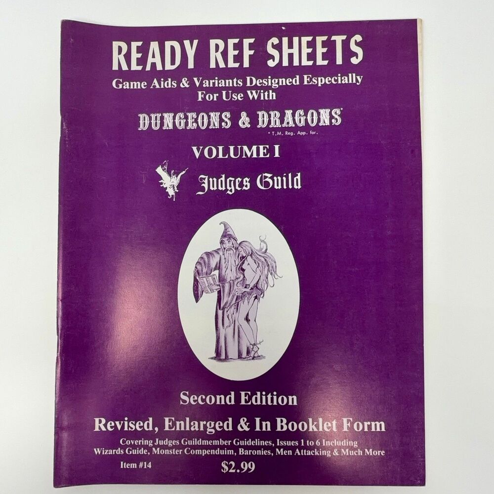 Ready Ref Sheets Volume I Judges Guild Item 14 2nd Ed 4th Printing 1979 D&D